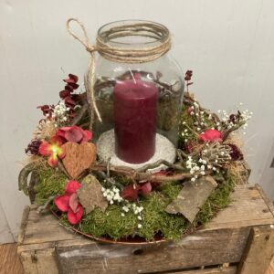 Warme Mosdecoratie met Glazen Kaarsenpot