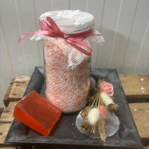 Cadeauset "Roze Bloesem" – Badzout, Zeep & Droogbloemen